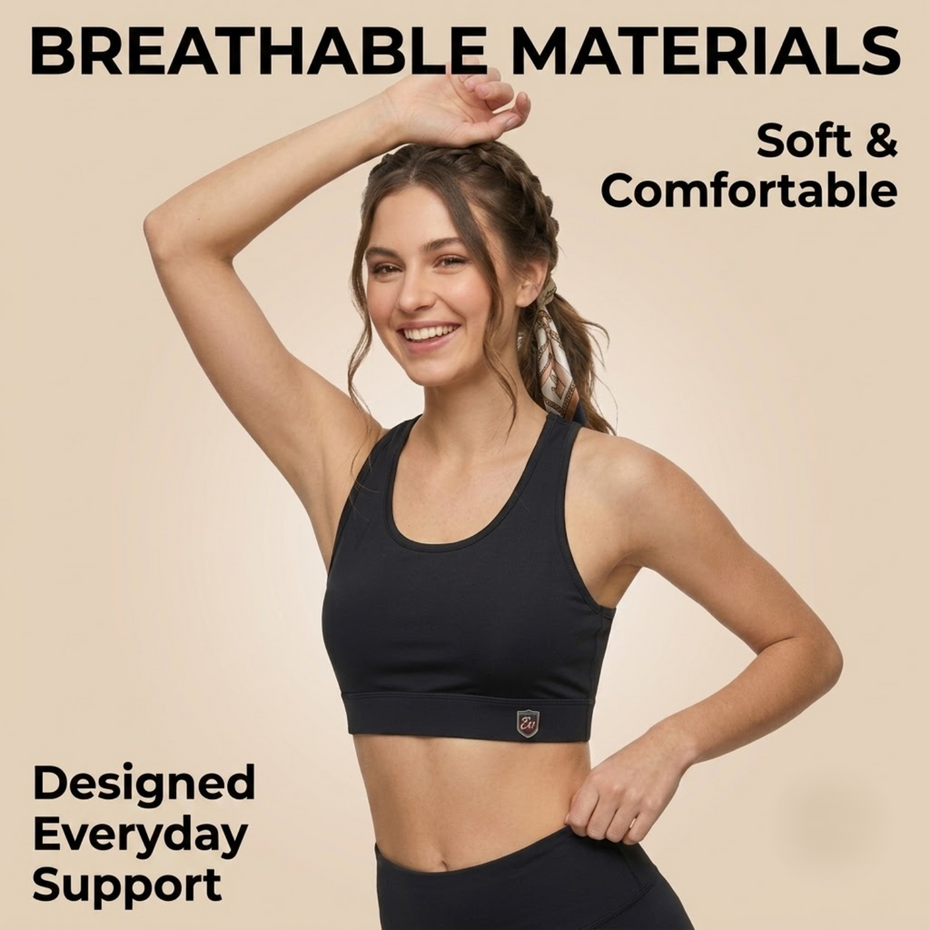 Elen Vosky Sports Bra for women | Fine Breathable Cotton Fabric | High Support Everyday Comfort | Workout Bra for Yoga, Running & Training