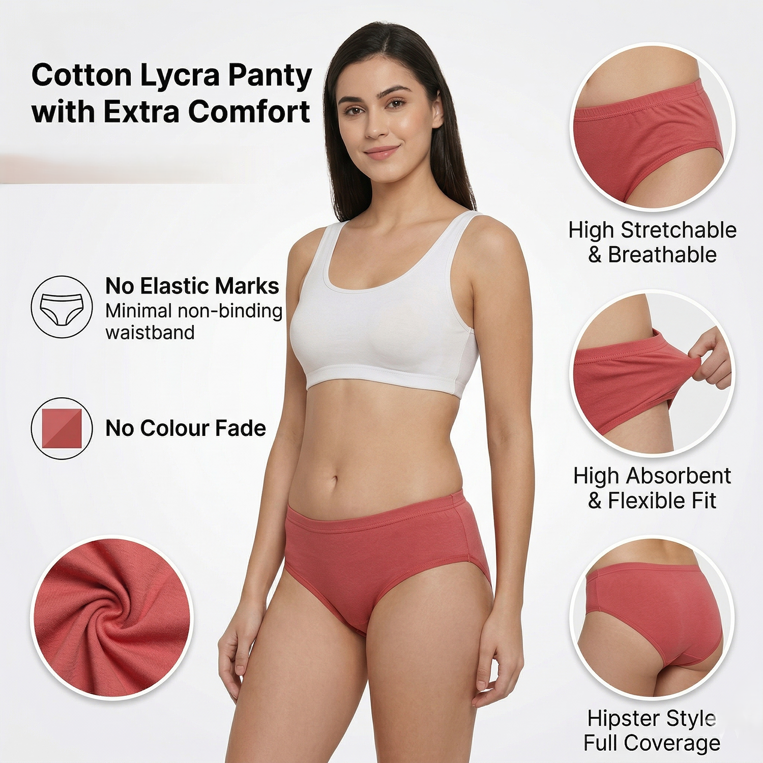 Elen Vosky Women’s Cotton Hipster Panties Pack of 3 | Breathable Cotton Lycra Fabric | Mid Rise Comfort Fit | Full Coverage Innerwear | Stretch Waistband | Anti Odor, Everyday Wear