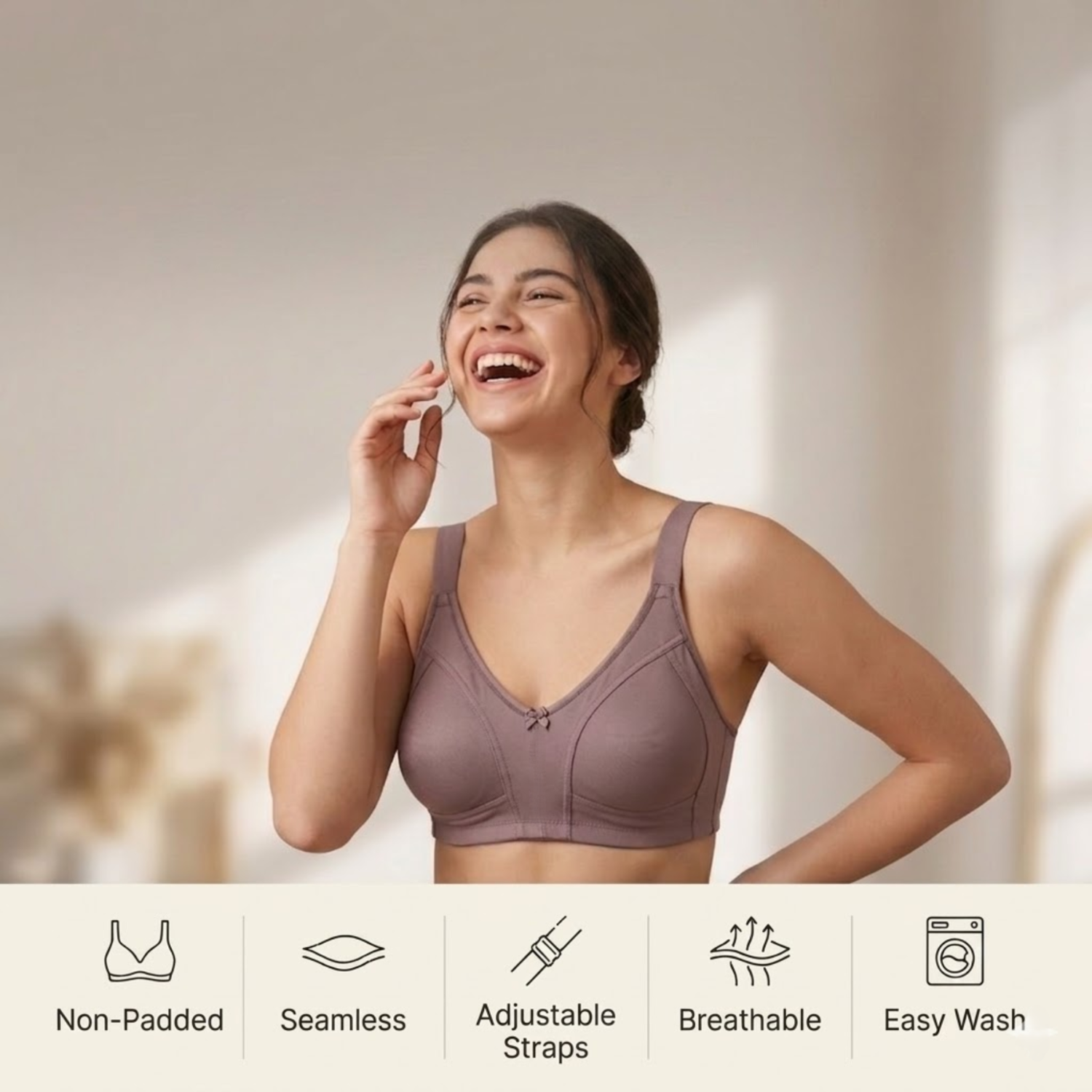 Elen Vosky Premium Bra for Women (Pack of 2) |  Everyday Comfort Bra | Non-Padded Wirefree Cotton Lycra Bra | Seamless Finish & Adjustable Straps | Everyday Wear