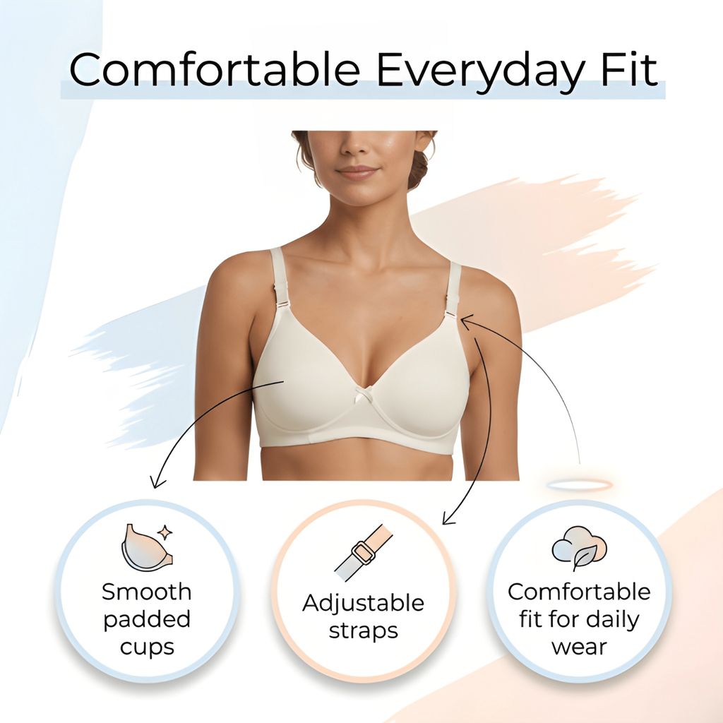 Elen Vosky Bra for Women (Pack of 2)| Seamless, Padded Bra | Comfortable Everyday Wear | Lightly Lined Wireless Support | Breathable Cotton Lycra Fabric