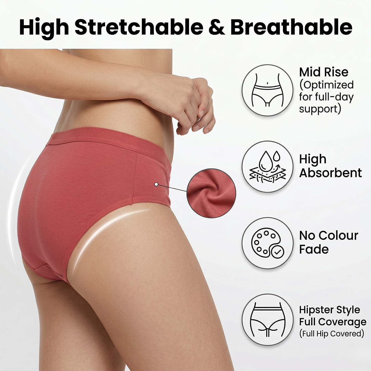Elen Vosky Women Cotton Panties Pack of 3 | Breathable Cotton Lycra Fabric | Full Coverage Panty Set | Mid Rise Stretch Fit | Anti Odor & Sweat Absorbent | women innerwear