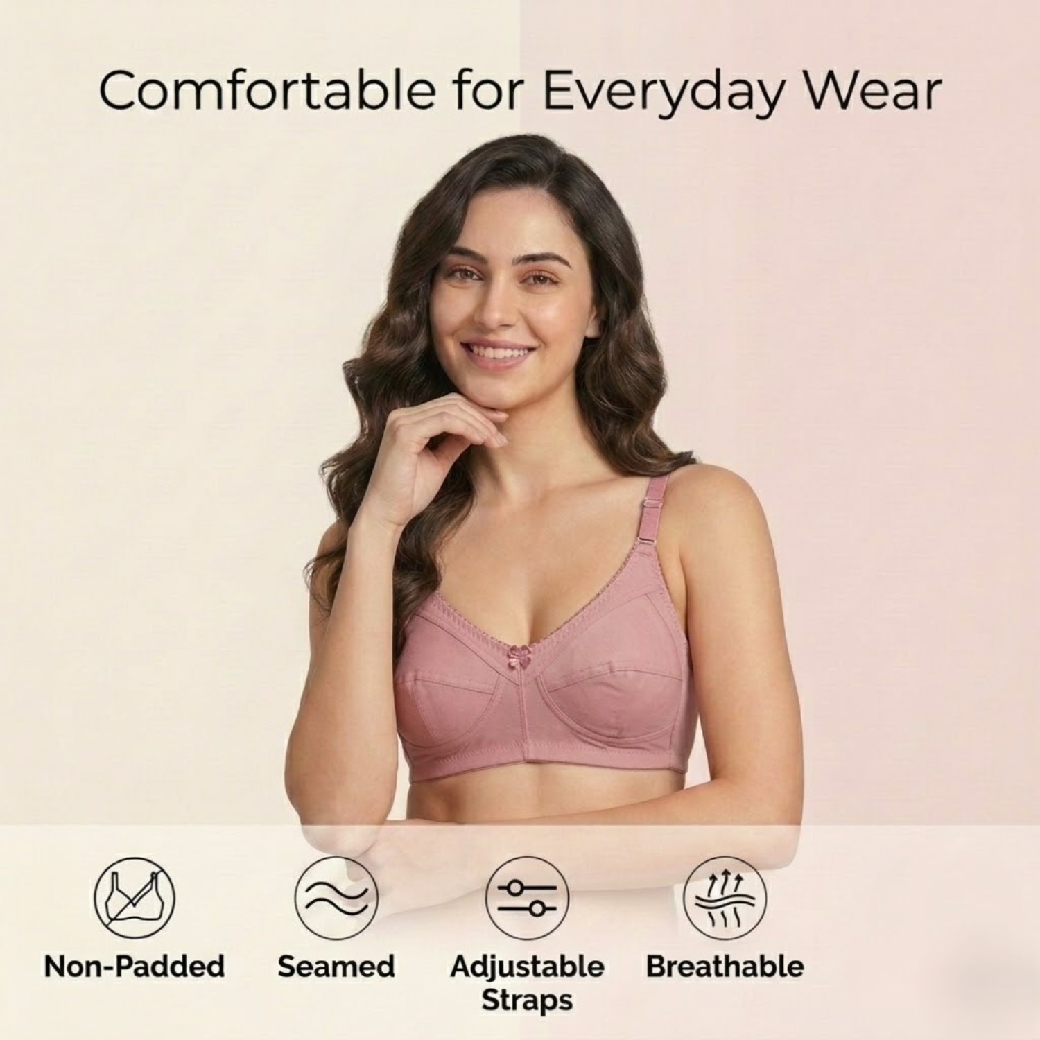 Elen Vosky Non-Padded Bra for Women (Pack of 2) | Seamless Wireless | 3-Hook Back Closure | Adjustable Shoulder Straps | Breathable Cotton Lycra Fabric | Everyday Wear