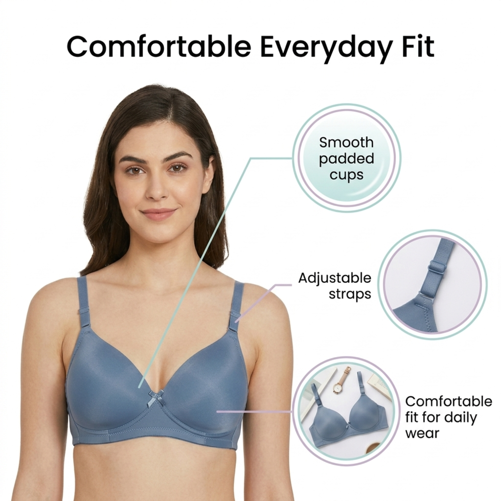 Elen Vosky Bra for Women | Seamless, Padded Bra | Comfortable Everyday Wear | Lightly Lined Wireless Support | Breathable Cotton Lycra Fabric