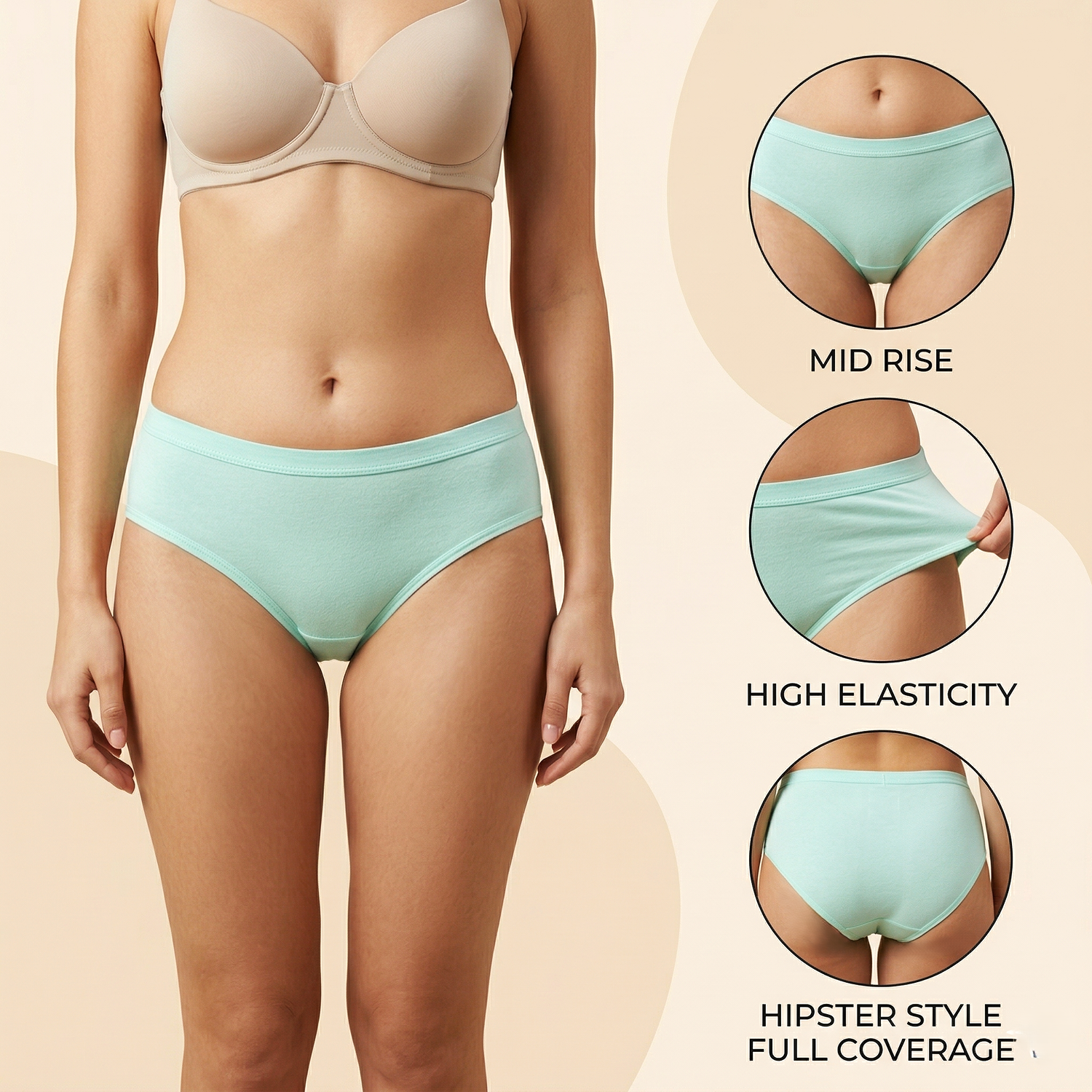 Elen Vosky Women Hipster Panties Pack of 3 | Breathable Cotton  Fabric | Full Coverage Mid Rise Comfort Fit | Stretch Waistband | Anti Odor Everyday Wear (Small)