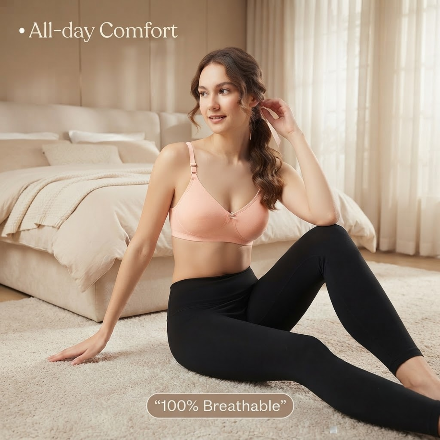Elen Vosky Non-Padded Bra for Women | Seamless Wireless | 3-Hook Back Closure | Adjustable Shoulder Straps | Breathable Cotton Fabric | Everyday Wear