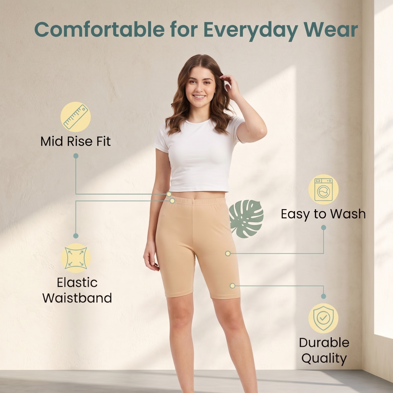 Elen Vosky Women’s Cotton  Shorts (Pack of 2) | Stretchable, Soft & Breathable | Comfortable Elastic Waist Casual Shorts for Daily Wear, Gym & Lounge | Short for women (Medium)