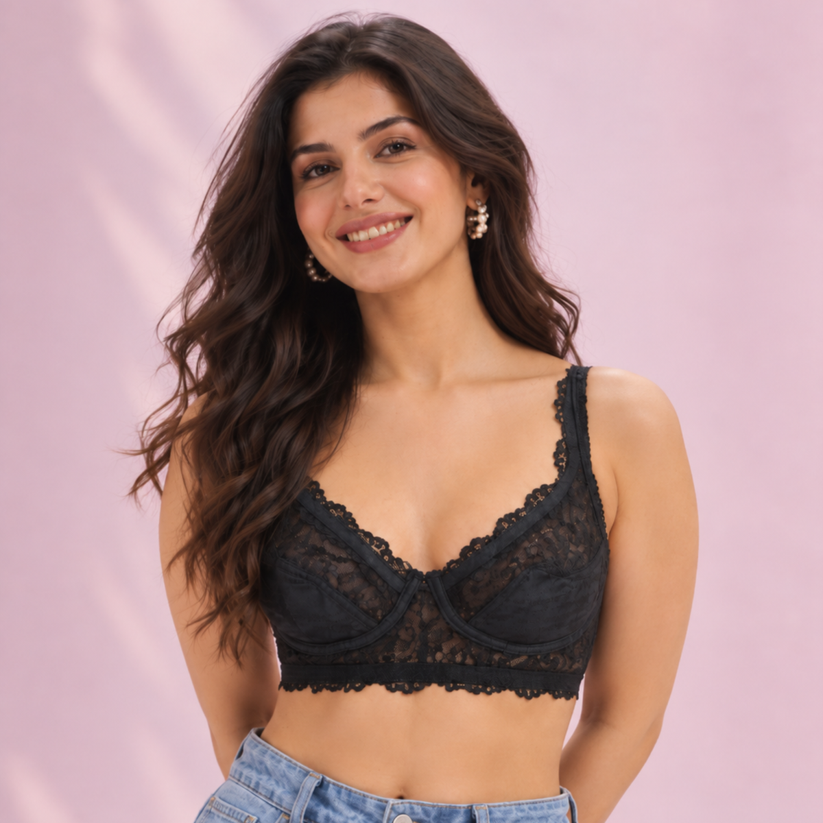 Non-Padded Bra for women | Full Lace & Floral Design | Wire-Free Comfortable Everyday Bra | Adjustable Straps | Lightweight Breathable Lingerie(Pack of 1)
