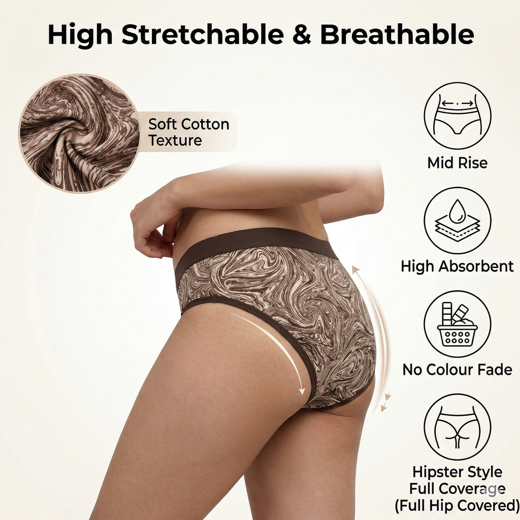 Elen Vosky Women’s Cotton Hipster Panties Pack of 3 | Breathable Cotton Lycra Fabric | Mid Rise Comfort Fit | Full Coverage Innerwear | Stretch Waistband | Anti Odor, Everyday Wear