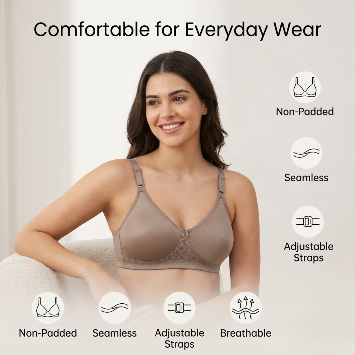 Elen Vosky Premium Women Bra combo Pack of 2 | Seamless Non-Padded Bra with Lace Bottom Band | Breathable Cotton  Fabric | All-Day Comfort
