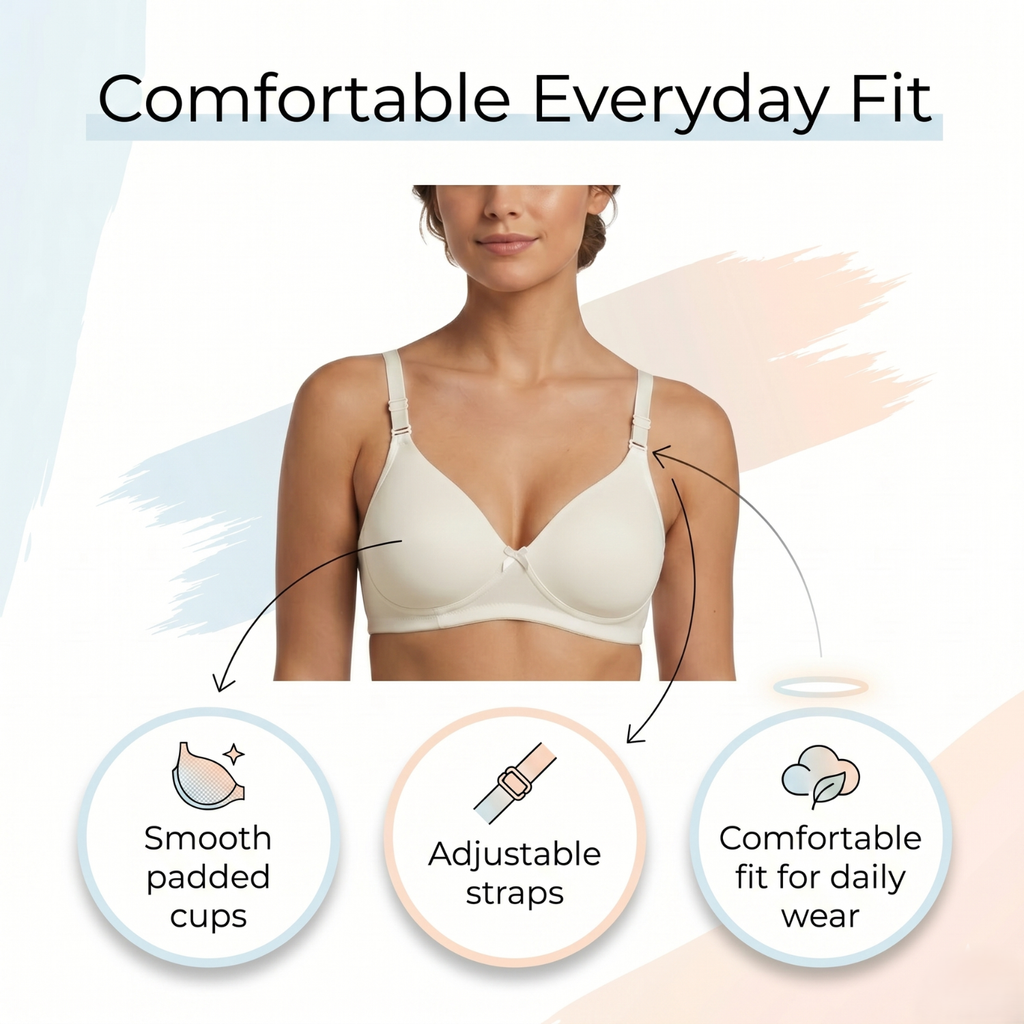 Elen Vosky Bra for Women (Pack of 2)| Seamless, Padded Bra | Comfortable Everyday Wear | Lightly Lined Wireless Support | Breathable Cotton Lycra Fabric
