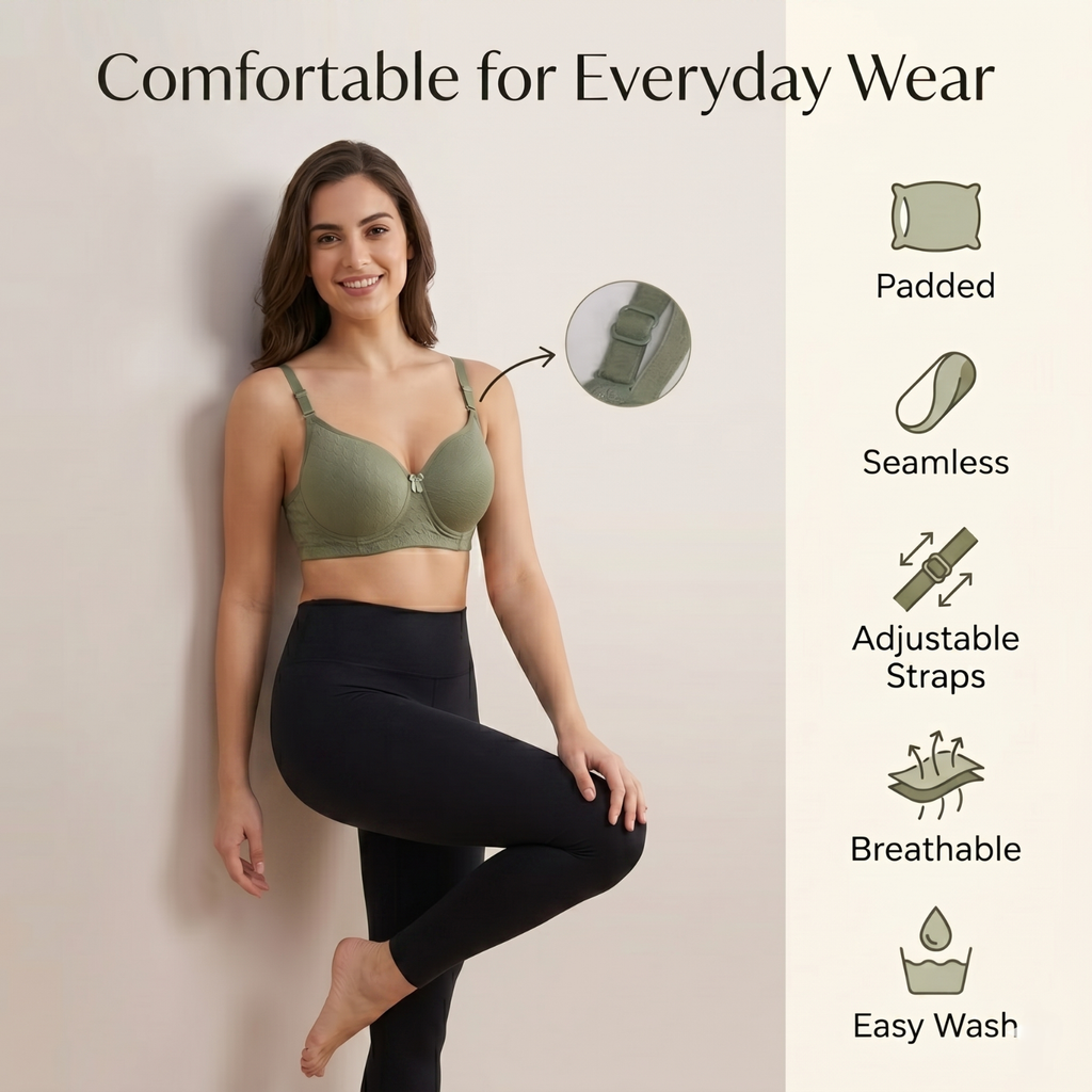 Elen Vosky Bra for Women | Seamless, Padded Bra | Comfortable Everyday Wear | Lightly Lined Wireless Support | Breathable Cotton Lycra Fabric (Pack of 2)