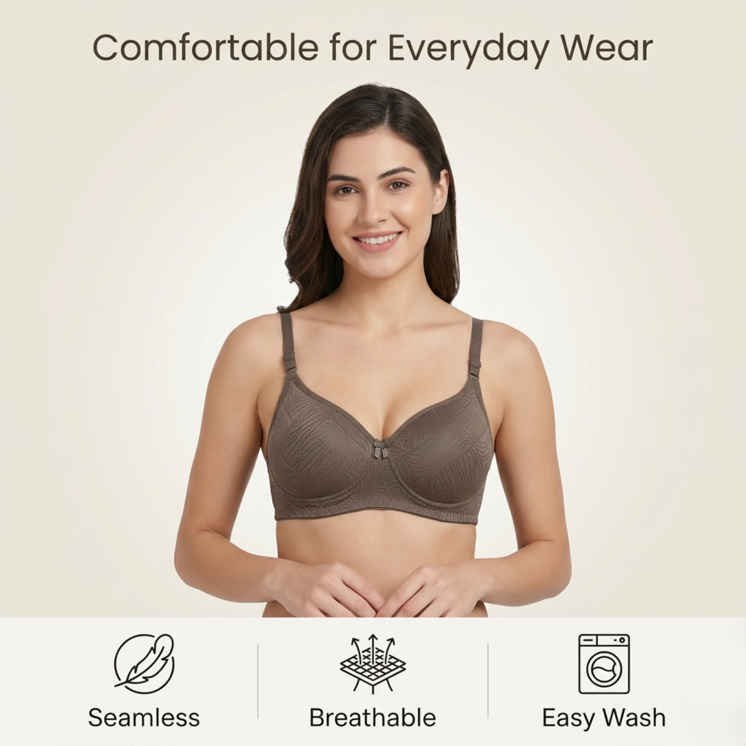Elen Vosky Padded Bra for Women (Pack of 2) | Push-Up Seamless Adjustable Shoulder Bra | Comfortable Everyday Wear | Lightly Lined Wireless Support | Soft Breathable Lingerie