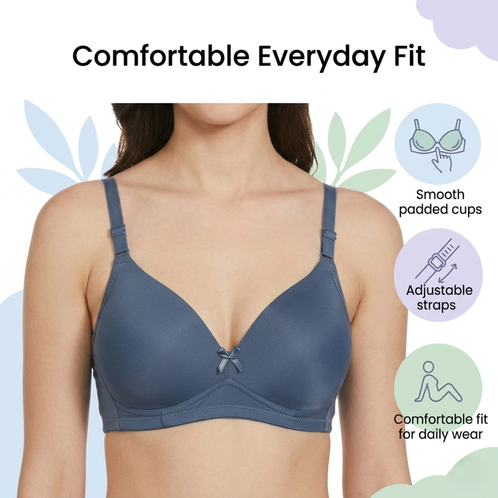 Elen Vosky Bra for Women | Seamless, Padded Bra | Comfortable Everyday Wear | Lightly Lined Wireless Support | Breathable Cotton Lycra Fabric (Pack of 3)