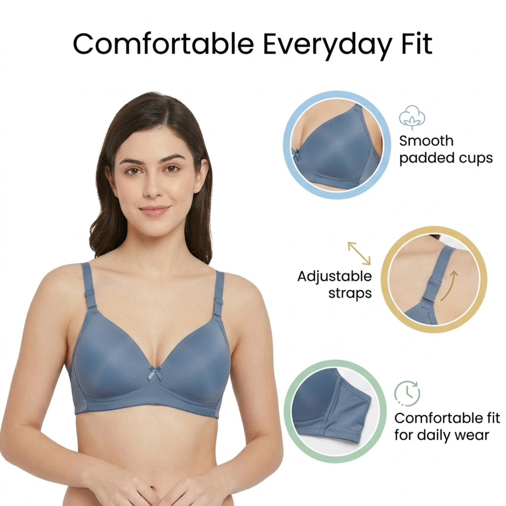 Elen Vosky Bra for Women (Pack of 2)| Seamless, Padded Bra | Comfortable Everyday Wear | Lightly Lined Wireless Support | Breathable Cotton Lycra Fabric