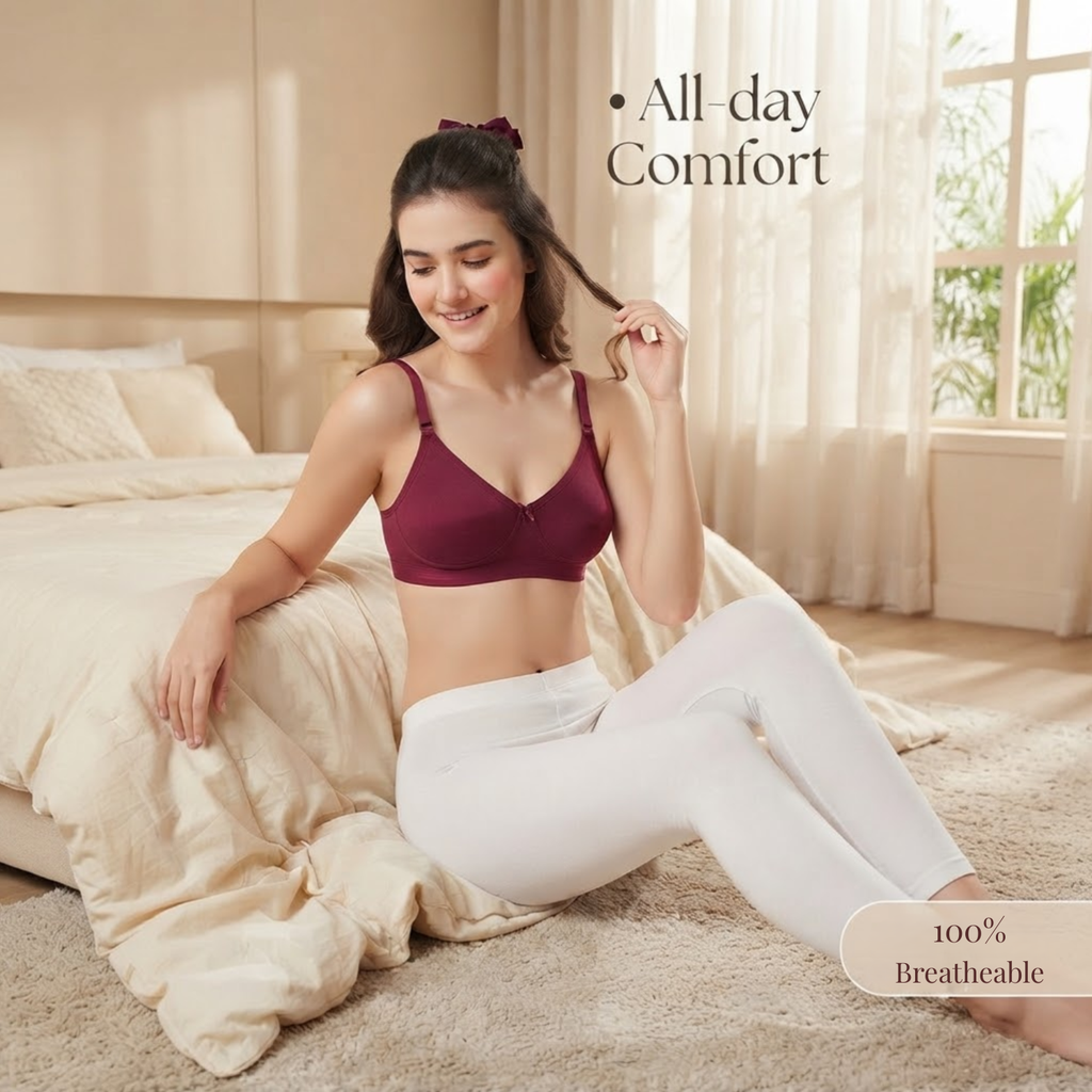 Elen Vosky Non-Padded Bra for Women (Pack of 2) | Seamless Wireless | 3-Hook Back Closure | Adjustable Shoulder Straps | Breathable Cotton Fabric | Everyday Wear