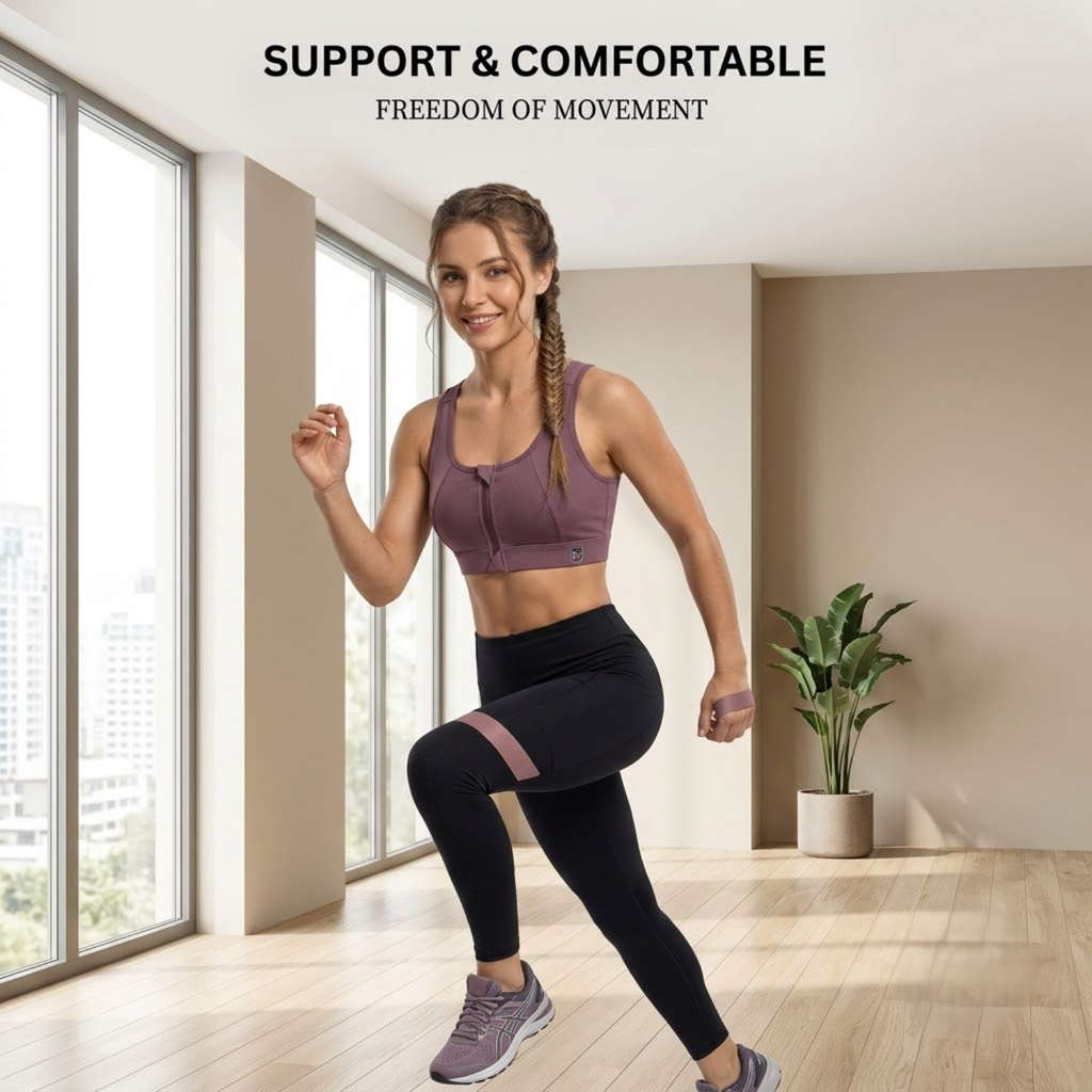 Elen Vosky Front Zip Sports Bra for Women | High Support Racerback Style| Wirefree Activewear |Running, Gym, Yoga & Fitness Bra