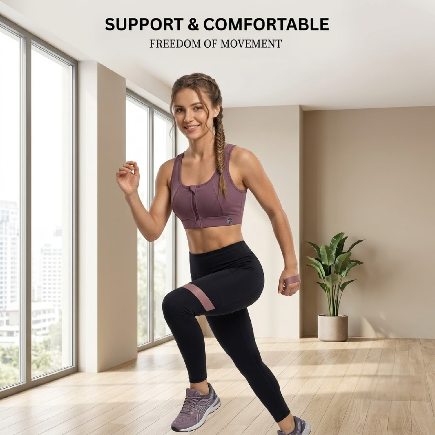 Elen Vosky Front Zip Sports Bra for Women | High Support Racerback Style| Wirefree Activewear |Running, Gym, Yoga & Fitness Bra