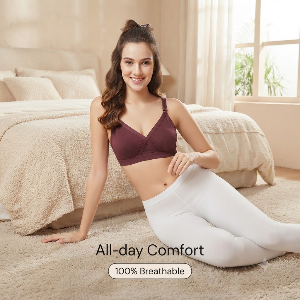 Elen Vosky Bra for Women (Pack of 2) | Seamless Non-Padded Bra|Breathable Cotton Fabric | Comfortable Everyday Wear | Wireless Support