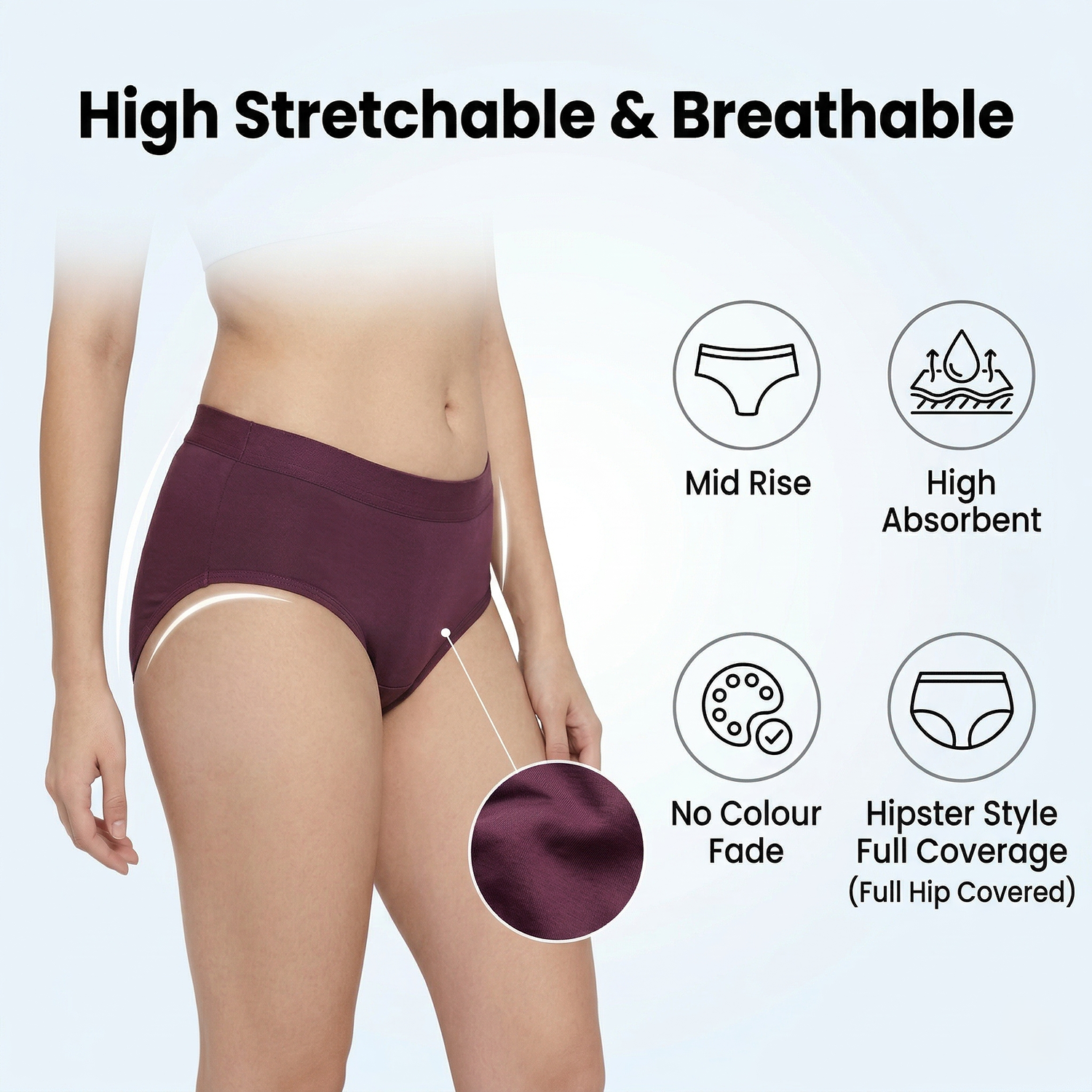 Elen Vosky Women Cotton Panties Pack of 3 | Breathable Cotton Lycra Fabric | Full Coverage Panty Set | Mid Rise Stretch Fit | Anti Odor & Sweat Absorbent | women innerwear