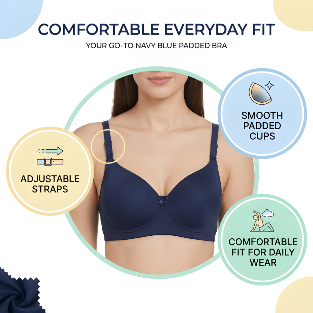 Elen Vosky Padded Bra for Women (Pack of 2) | Push-Up Seamless Adjustable Shoulder Bra | Comfortable Everyday Wear | Lightly Lined Wireless Support | Soft Breathable Lingerie