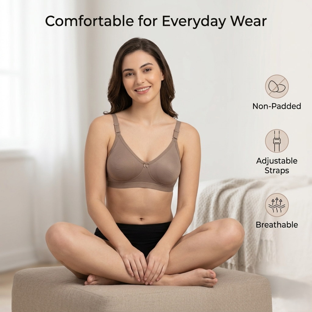 Elen Vosky Non-Padded Bra for Women (Pack of 2) | Seamless Wireless | 3-Hook Back Closure | Adjustable Shoulder Straps | Breathable Cotton Lycra Fabric | Everyday Wear