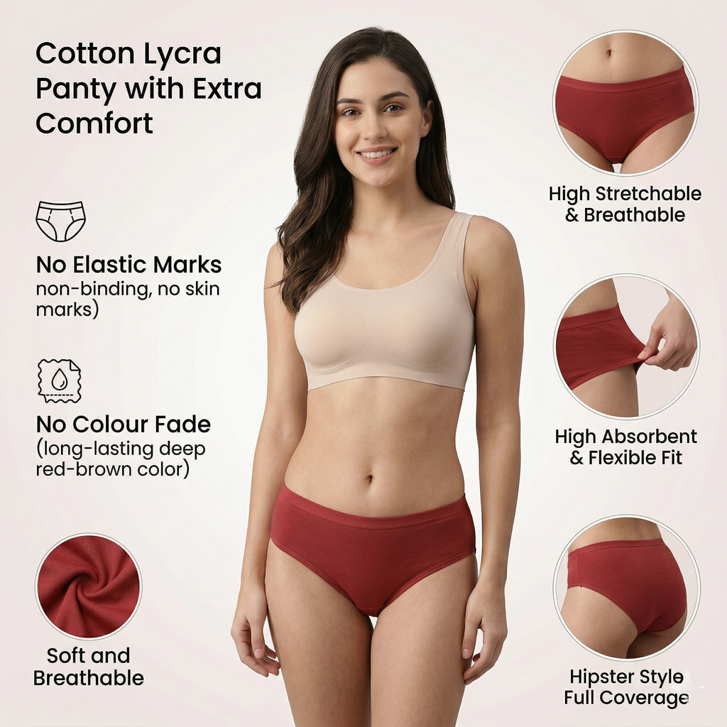 Elen Vosky Women Hipster Panties Pack of 3 | Breathable Cotton Lycra Fabric | Full Coverage Mid Rise Comfort Fit | Stretch Waistband | Anti Odor Everyday Wear