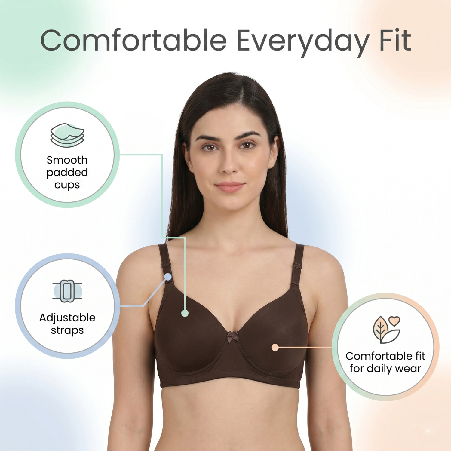 Elen Vosky Padded Bra for Women | Push-Up Seamless Adjustable Shoulder Bra | Comfortable Everyday Wear | Lightly Lined Wireless Support | Soft Breathable Lingerie