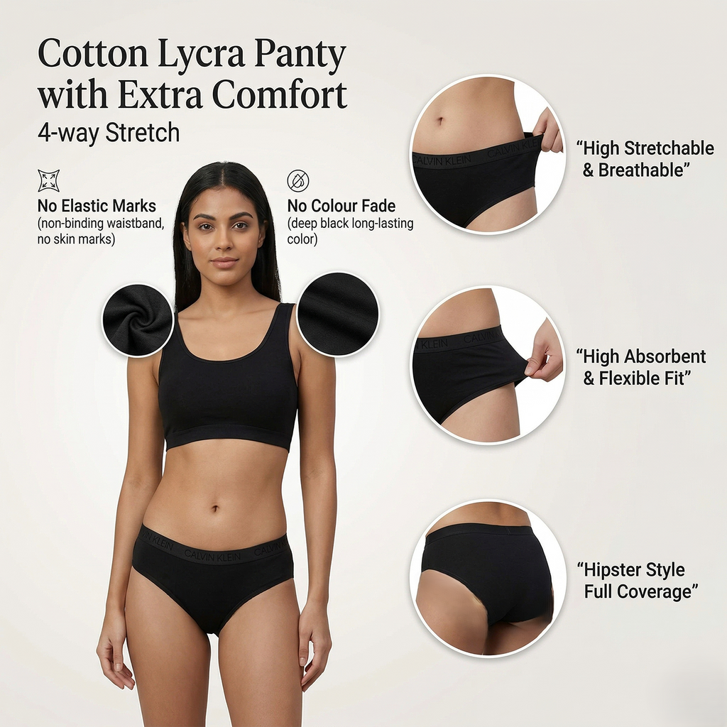 Elen Vosky Women’s Cotton Hipster Panties Pack of 3 | Breathable Cotton Lycra Fabric | Mid Rise Comfort Fit | Full Coverage Innerwear | Stretch Waistband | Anti Odor, Everyday Wear