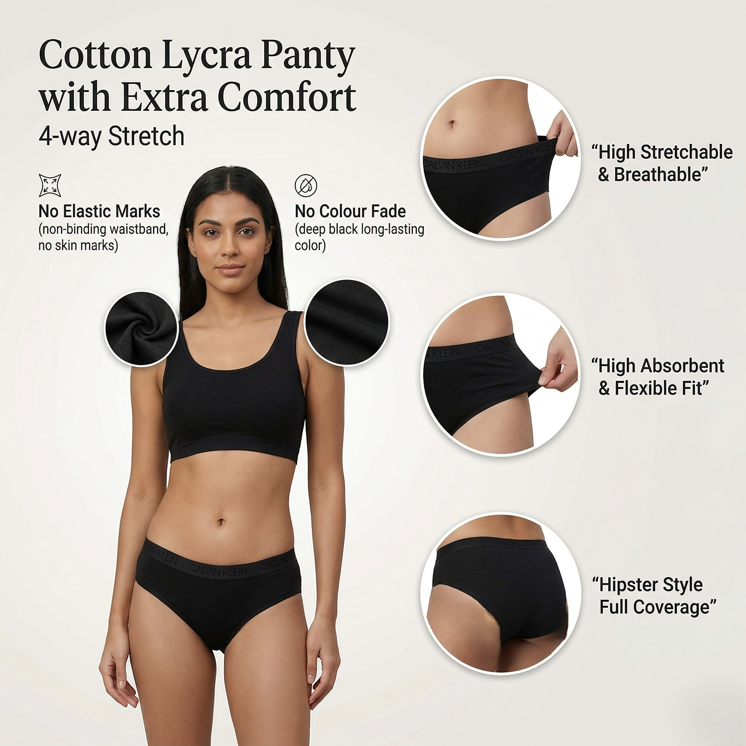 Elen Vosky Women’s Cotton Hipster Panties Pack of 3 | Breathable Cotton Lycra Fabric | Mid Rise Comfort Fit | Full Coverage Innerwear | Stretch Waistband | Anti Odor, Everyday Wear