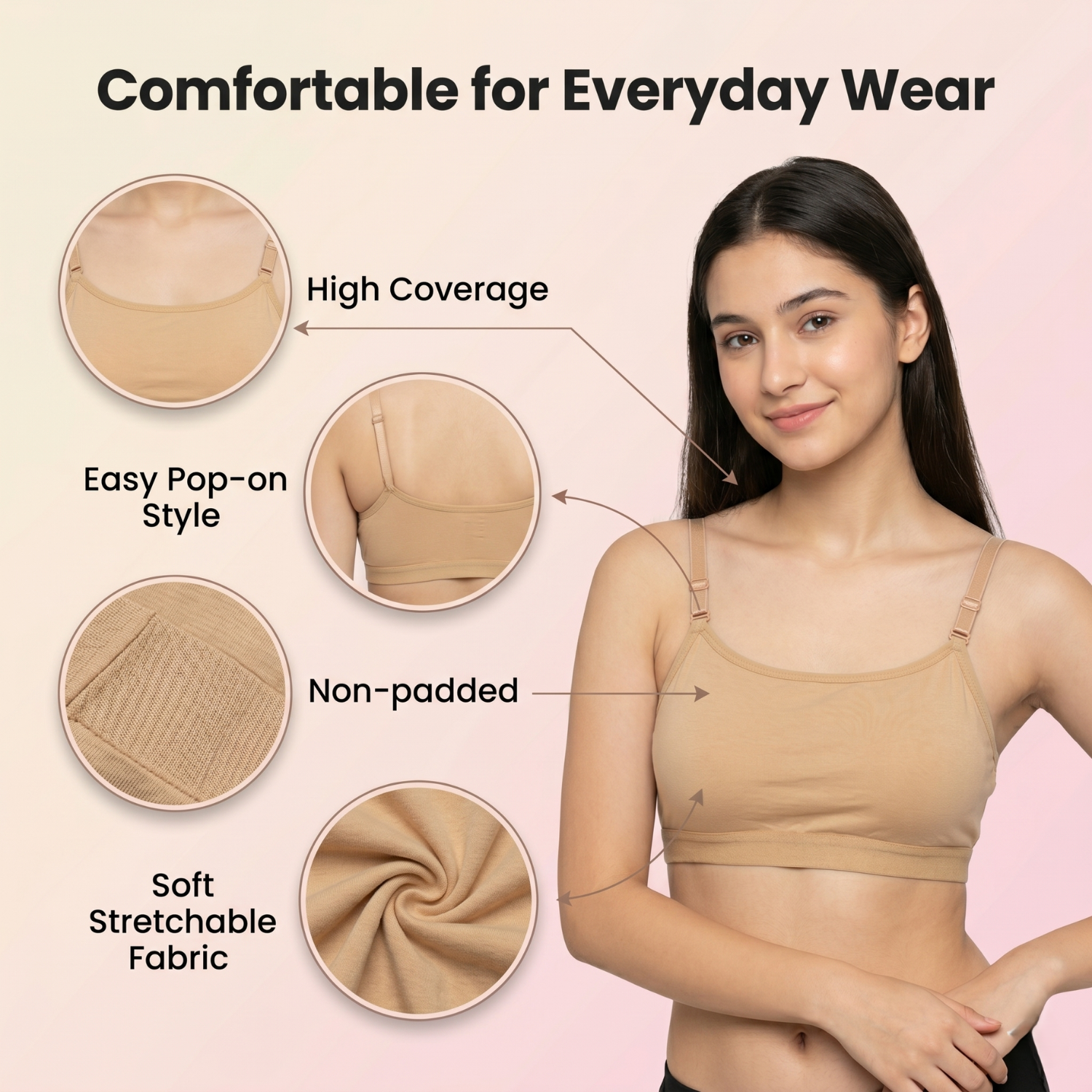 Elen Vosky Premium Teenager Bra | Ultra Soft Breathable Fabric | Breathable Cotton  Fabric |High Support Everyday Comfort | Seamless Smooth Fit Bra |Pack of 2 (Large)