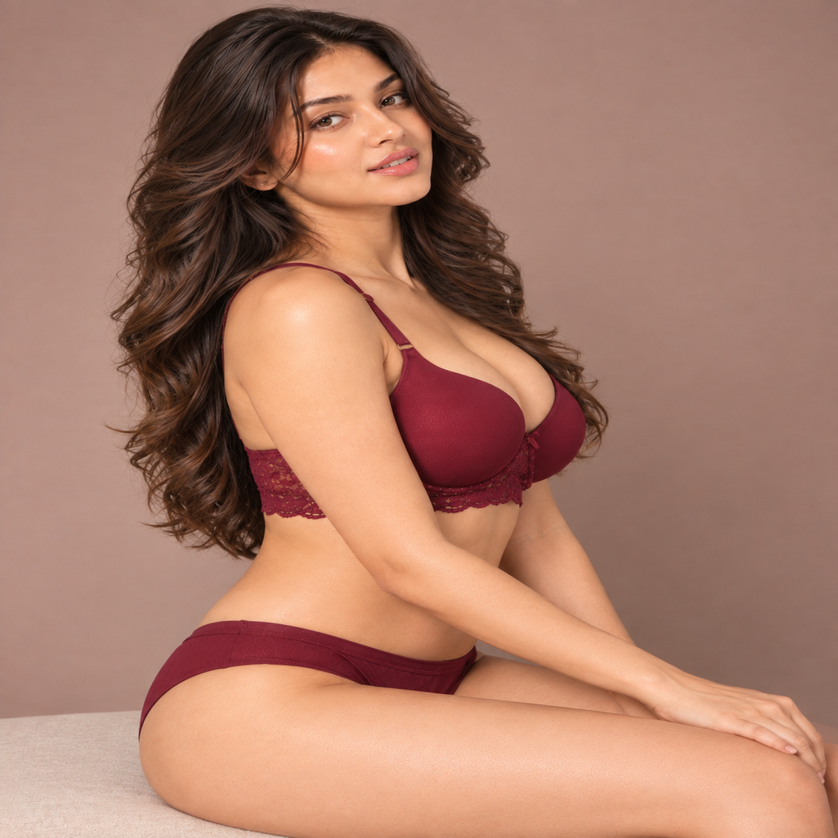 Elen Vosky Women’s Lingerie Set(Pack of 2) | Bra Panty Set with Strappy Detailing |Breathable Cotton Lycra Fabric | Seamless Padded Bra with Lace Bottom Band
