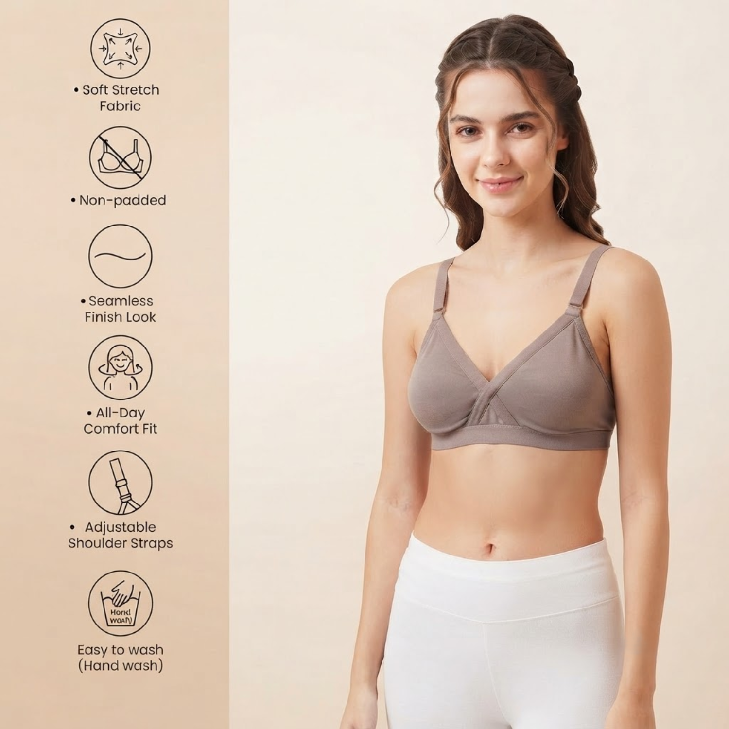 Elen Vosky Bra for Women (Pack of 2) | Seamless Non-Padded Bra|Breathable Cotton Fabric | Comfortable Everyday Wear | Wireless Support