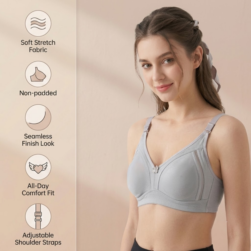 Elen Vosky Premium Women Bra Combo | Seamless Non-Padded Bra with Center Bow Design | 3-Hook Closure | Soft Fine Cotton Fabric | All-Day Comfort(B28)