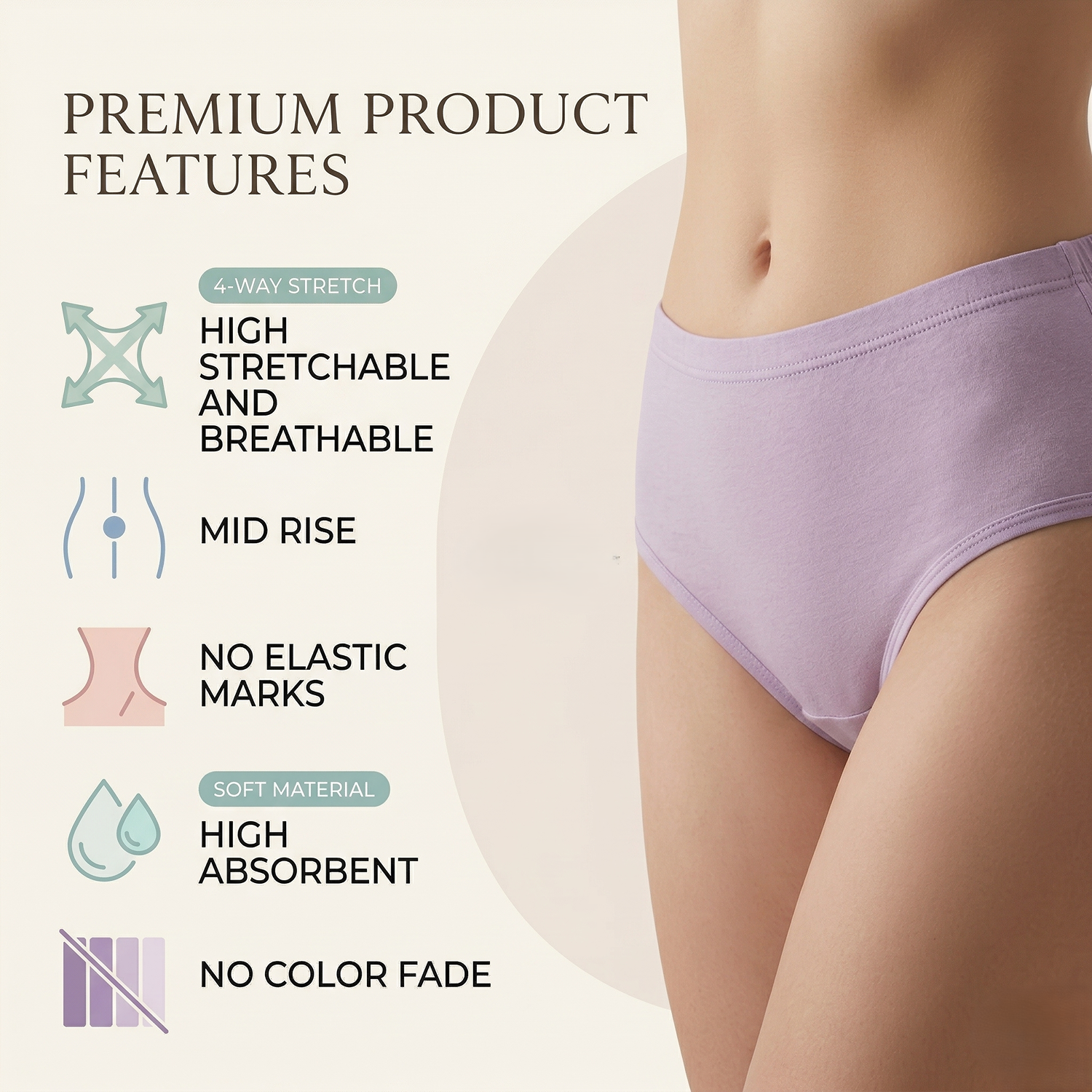 Elen Vosky Women Hipster Panties Pack of 3 | Breathable Cotton  Fabric | Full Coverage Mid Rise Comfort Fit | Stretch Waistband | Anti Odor Everyday Wear (Small)