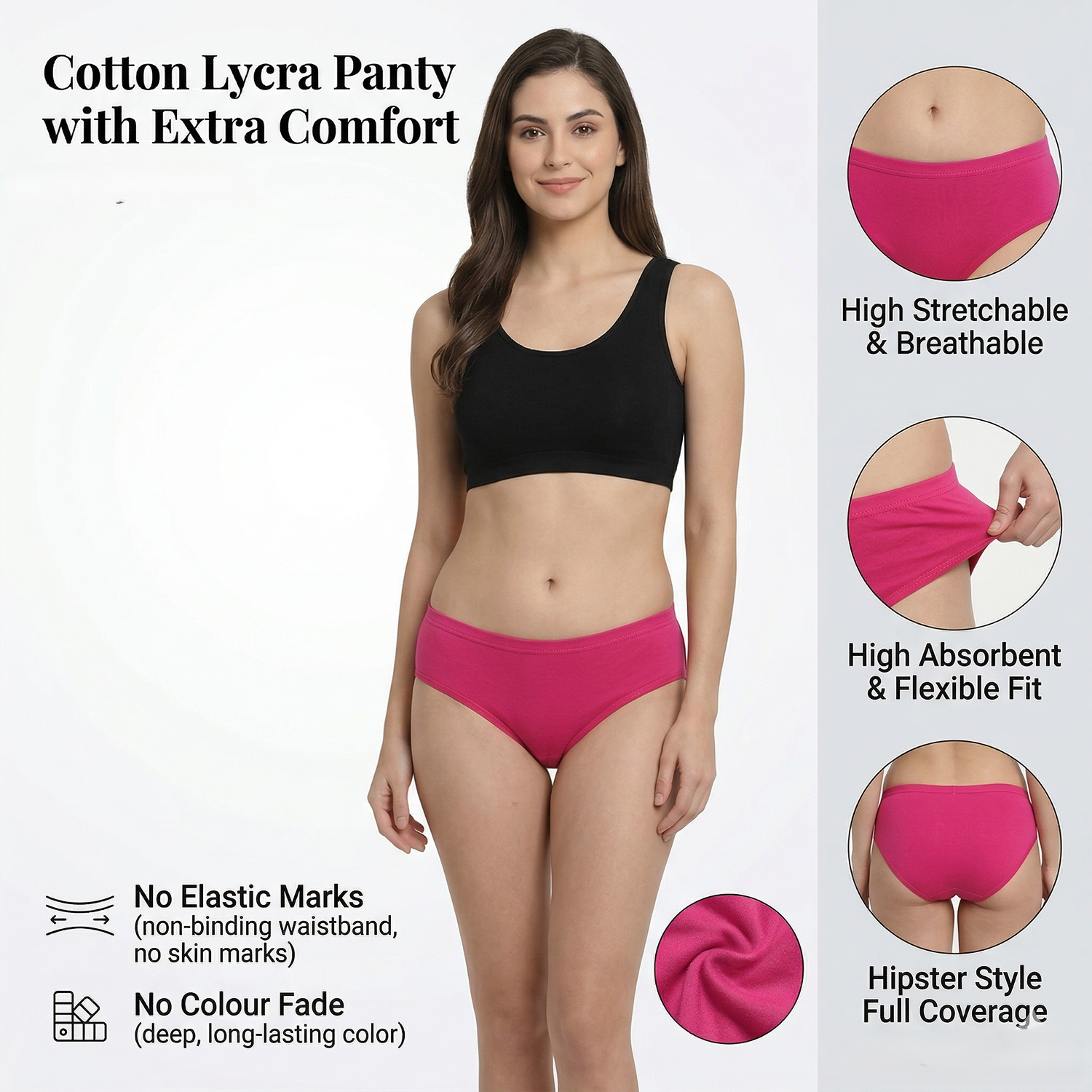 Elen Vosky Women Hipster Panties Pack of 3 | Breathable Cotton  Fabric | Full Coverage Mid Rise Comfort Fit | Stretch Waistband | Anti Odor Everyday Wear (Small)