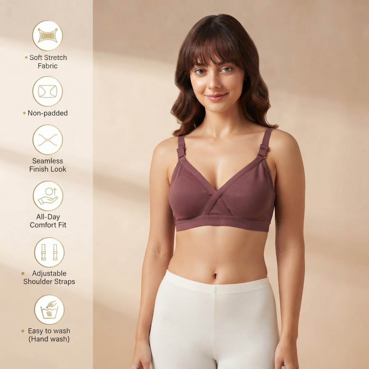 Elen Vosky Bra for Women (Pack of 3) | Seamless Non-Padded Bra|Breathable Cotton Fabric | Comfortable Everyday Wear | Wireless Support