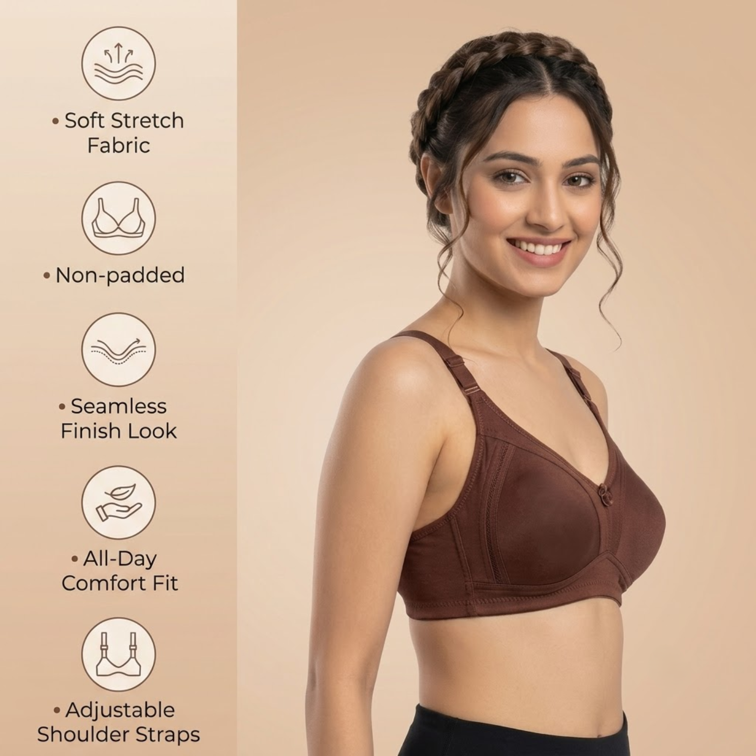 Elen Vosky Premium Women Bra Combo (Pack of 2) | Seamless Non-Padded Bra with Center Bow Design | 3-Hook Closure | Soft Fine Cotton Fabric | All-Day Comfort
