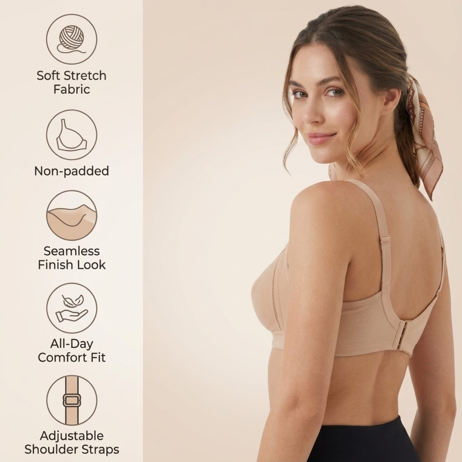 Elen Vosky Premium Women Bra Combo | Seamless Non-Padded Bra with Center Bow Design | 3-Hook Closure | Soft Fine Cotton Fabric | All-Day Comfort(B28)