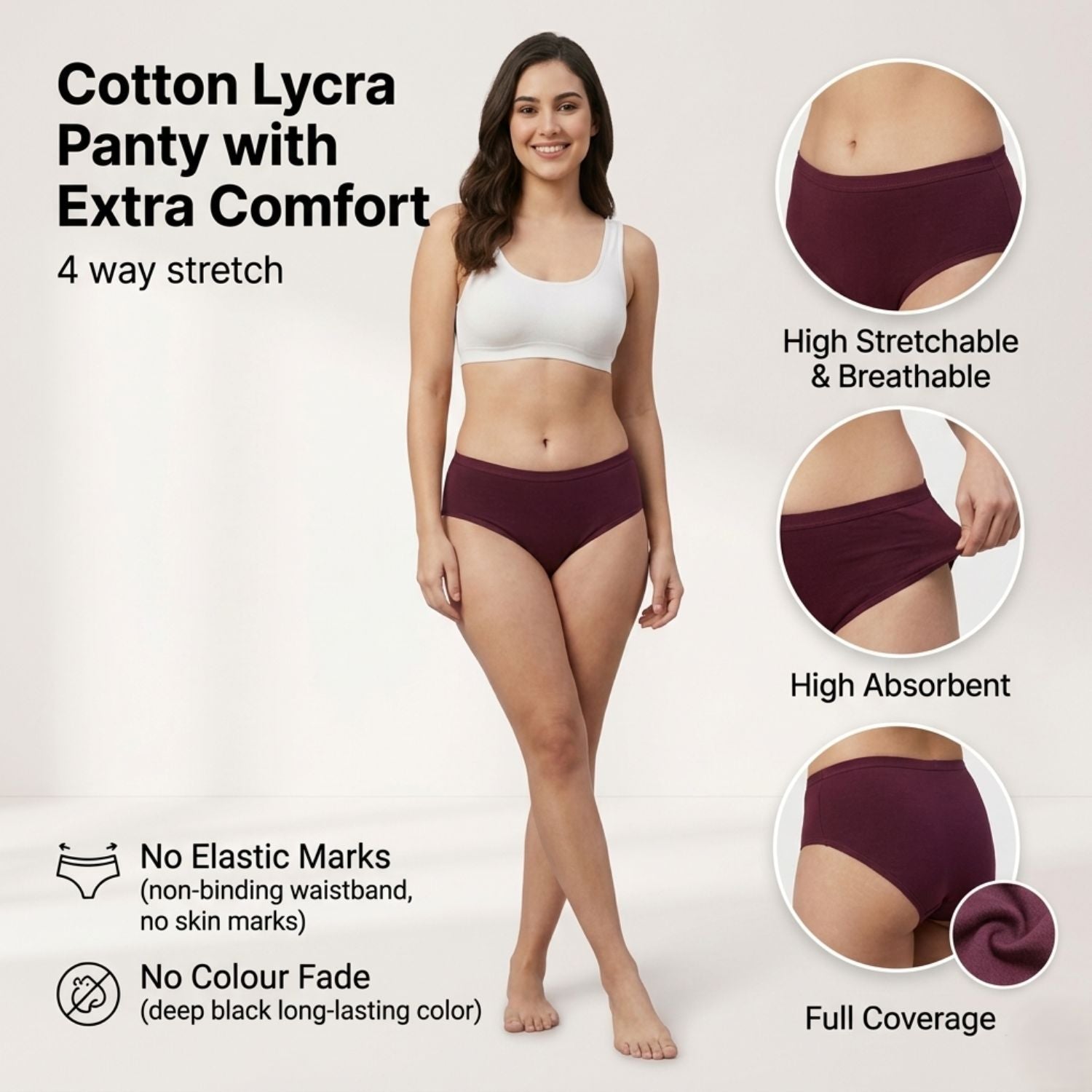 Elen Vosky Women’s Cotton Hipster Panties Pack of 3 | Breathable Cotton Lycra Fabric | Mid Rise Comfort Fit | Full Coverage Innerwear | Stretch Waistband | Anti Odor, Everyday Wear