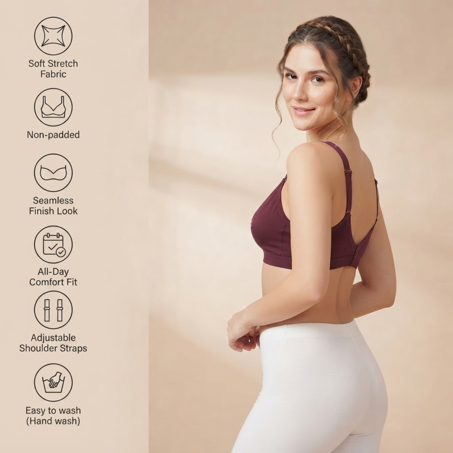 Elen Vosky Bra for Women (Pack of 2) | Seamless Non-Padded Bra|Breathable Cotton Fabric | Comfortable Everyday Wear | Wireless Support