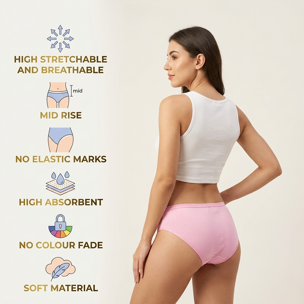 Elen Vosky Women Hipster Panties Pack of 3 | Breathable Cotton Lycra Fabric | Full Coverage Mid Rise Comfort Fit | Stretch Waistband | Anti Odor Everyday Wear