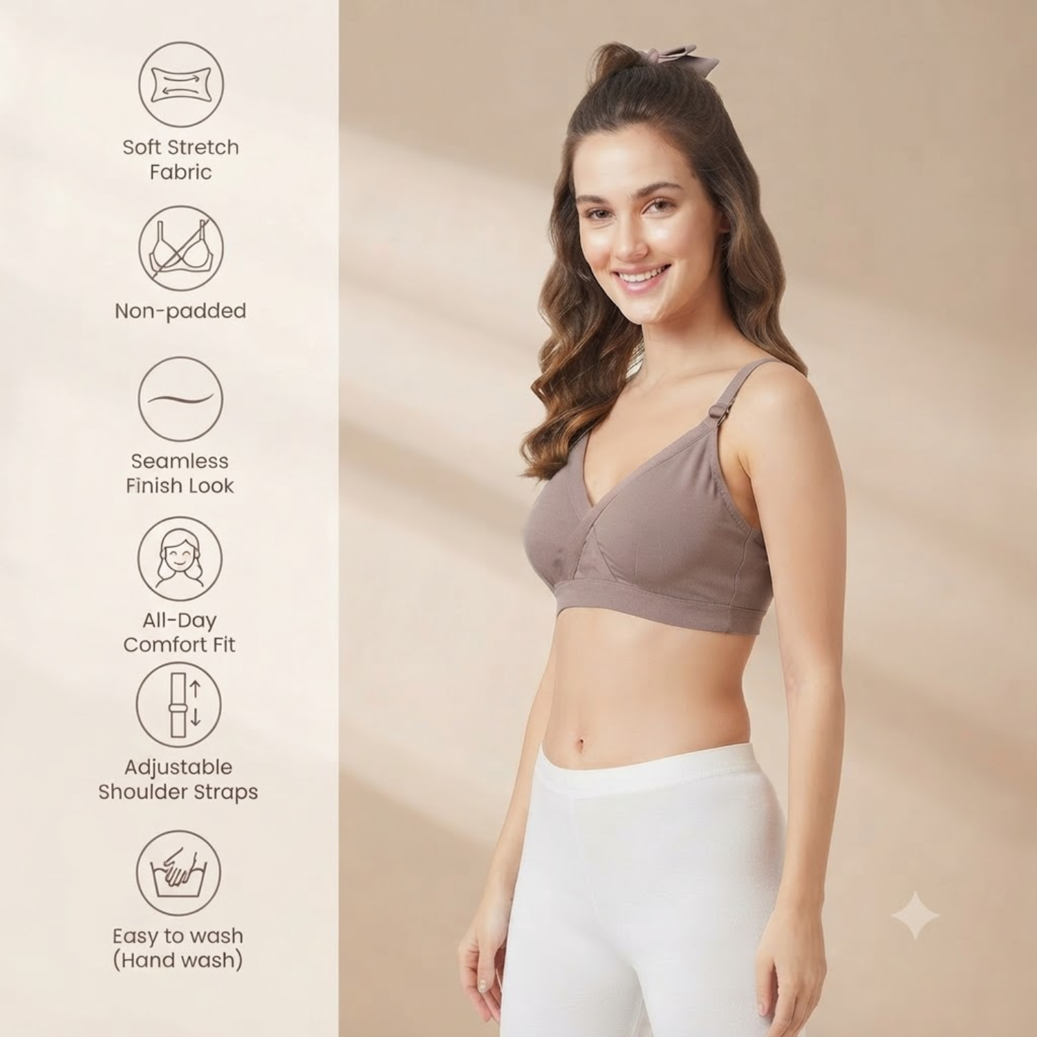 Elen Vosky Bra for Women (Pack of 2) | Seamless Non-Padded Bra|Breathable Cotton Fabric | Comfortable Everyday Wear | Wireless Support