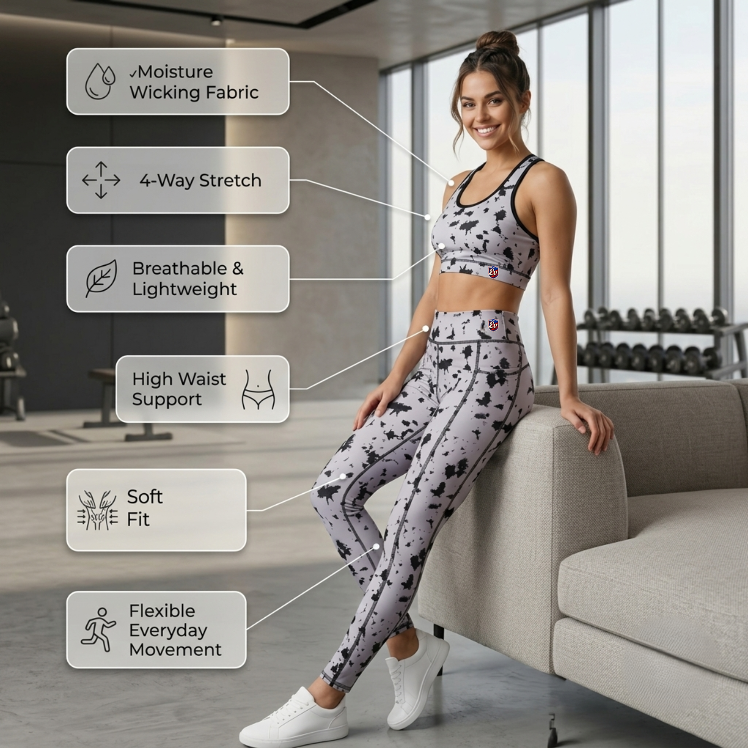 Elen Vosky Sports Bra and Leggings Set for Women | Moisture-Wicking Activewear | Active Wear Yoga Pants Zumba,Dance and Sports Bra Set