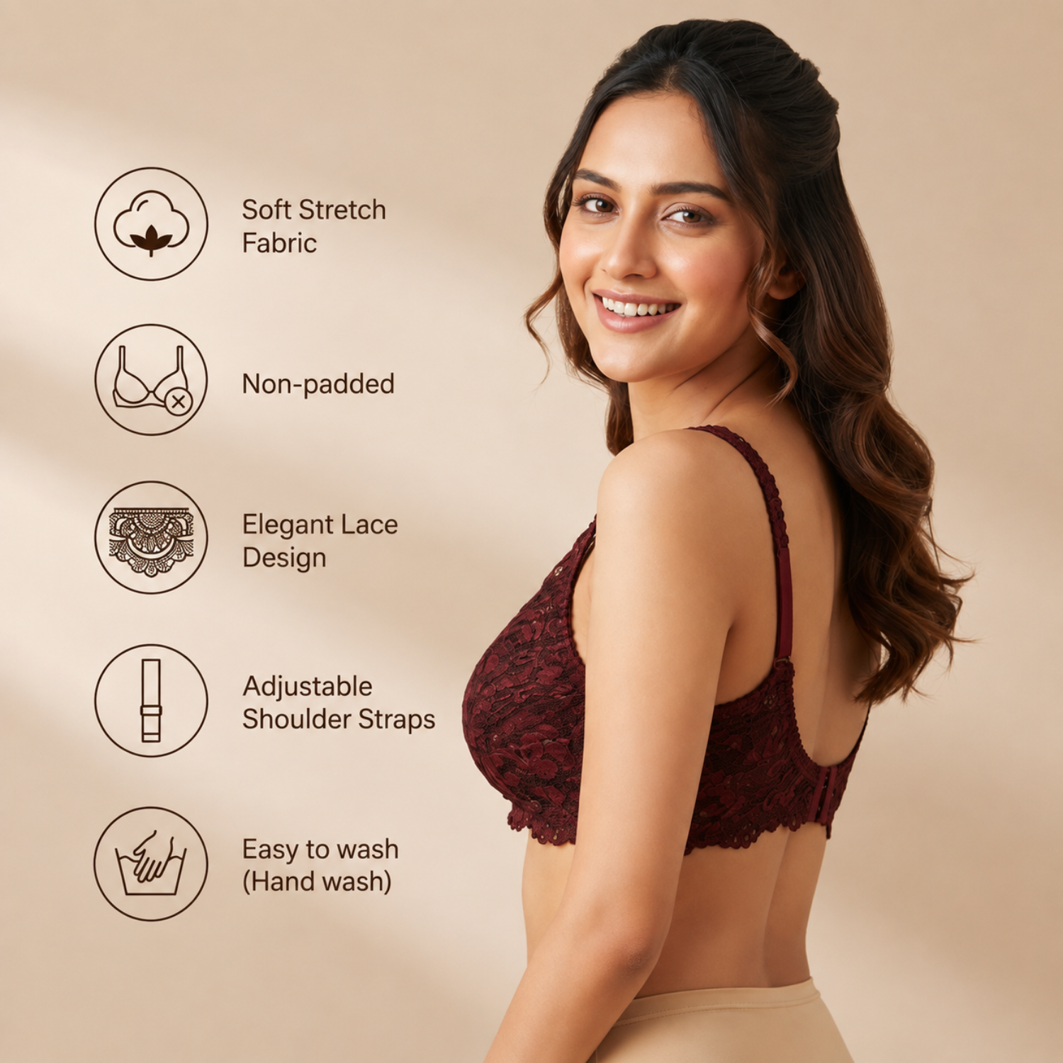 Non-Padded Bra for women | Full Lace & Floral Design | Wire-Free Comfortable Everyday Bra | Adjustable Straps | Lightweight Breathable Lingerie(Pack of 3)
