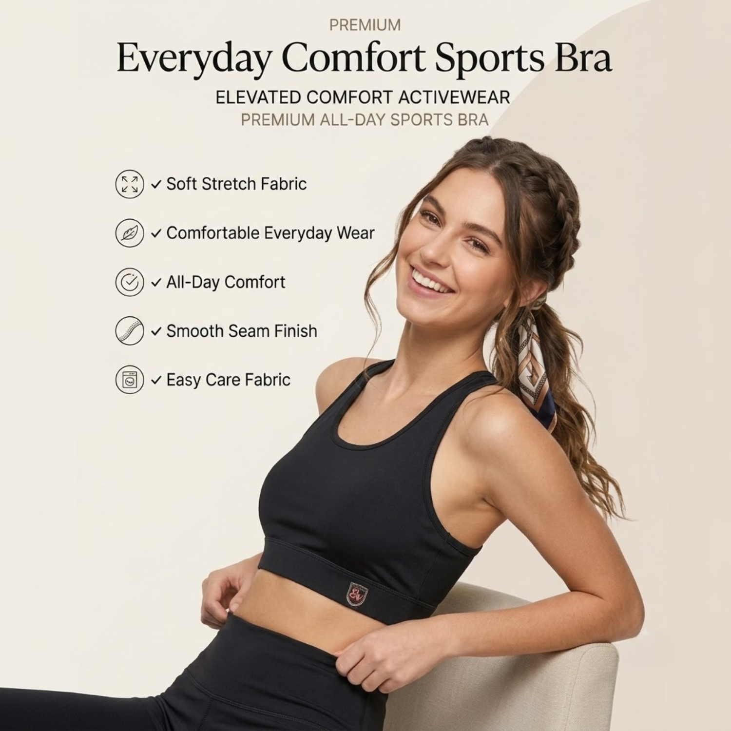 Elen Vosky Sports Bra for women | Fine Breathable Cotton Fabric | High Support Everyday Comfort | Workout Bra for Yoga, Running & Training
