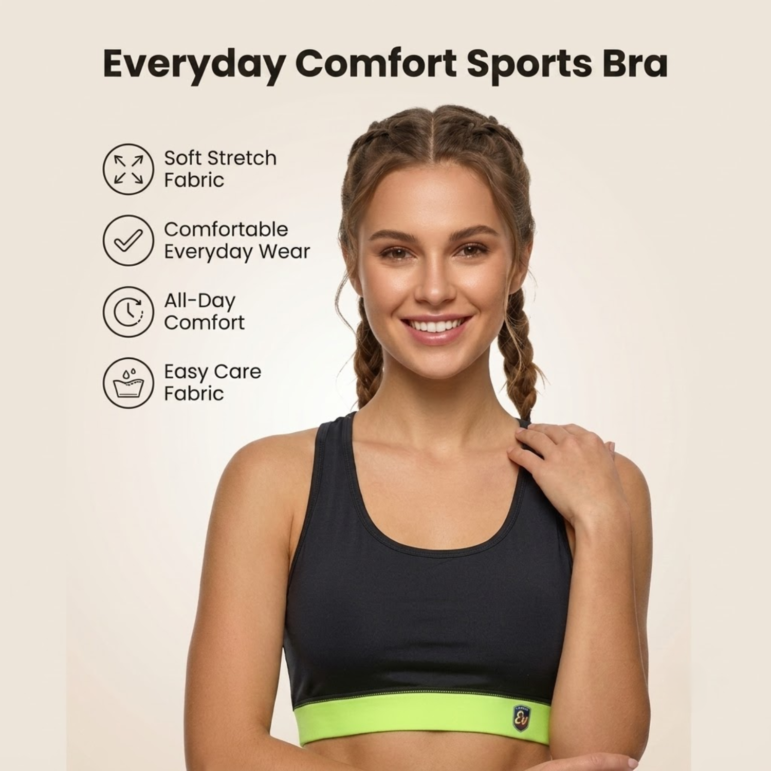 Elen Vosky Women's Racerback Sports Bra | Non-Padded Wirefree Activewear Bra | Soft Stretch Fabric | Breathable Comfort | Medium Support for Gym, Yoga & Daily Wear