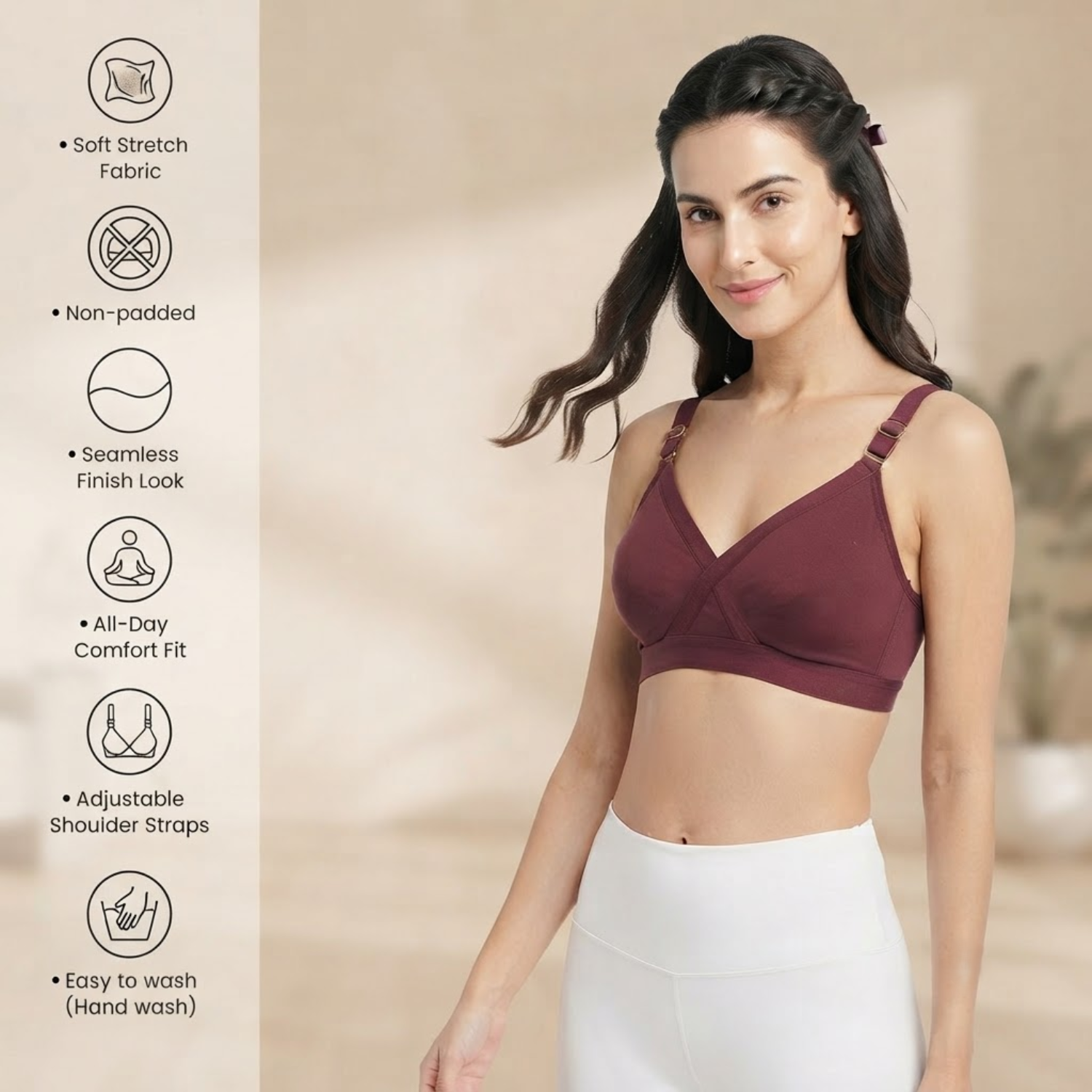 Elen Vosky Bra for Women | Seamless Non-Padded Bra|Breathable Cotton Fabric | Comfortable Everyday Wear | Wireless Support