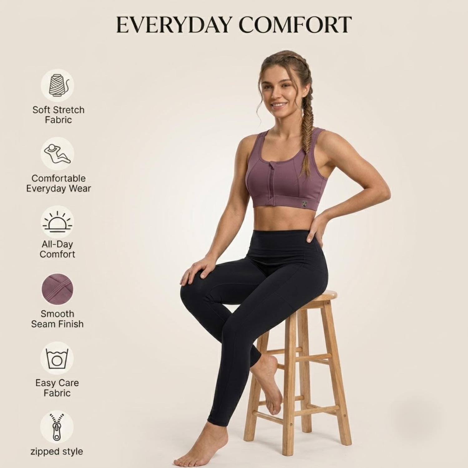 Elen Vosky Front Zip Sports Bra for Women | High Support Racerback Style| Wirefree Activewear |Running, Gym, Yoga & Fitness Bra