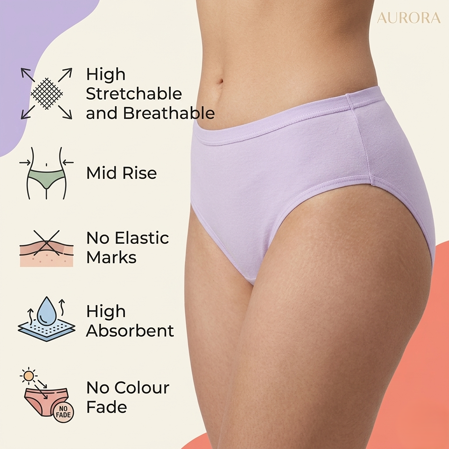 Elen Vosky Women Hipster Panties Pack of 3 | Breathable Cotton Lycra Fabric | Full Coverage Mid Rise Comfort Fit | Stretch Waistband | Anti Odor Everyday Wear