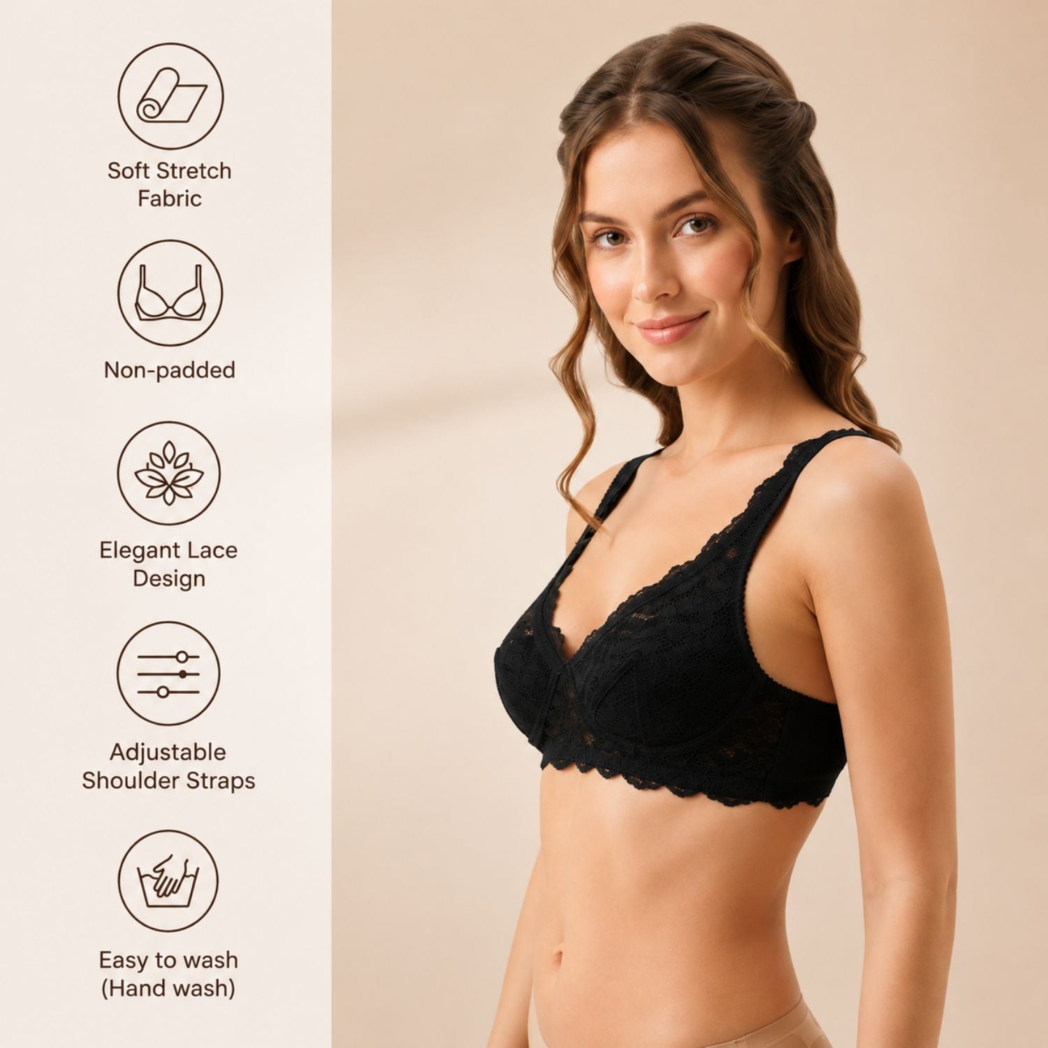 Non-Padded Bra for women | Full Lace & Floral Design | Wire-Free Comfortable Everyday Bra | Adjustable Straps | Lightweight Breathable Lingerie(Pack of 1)